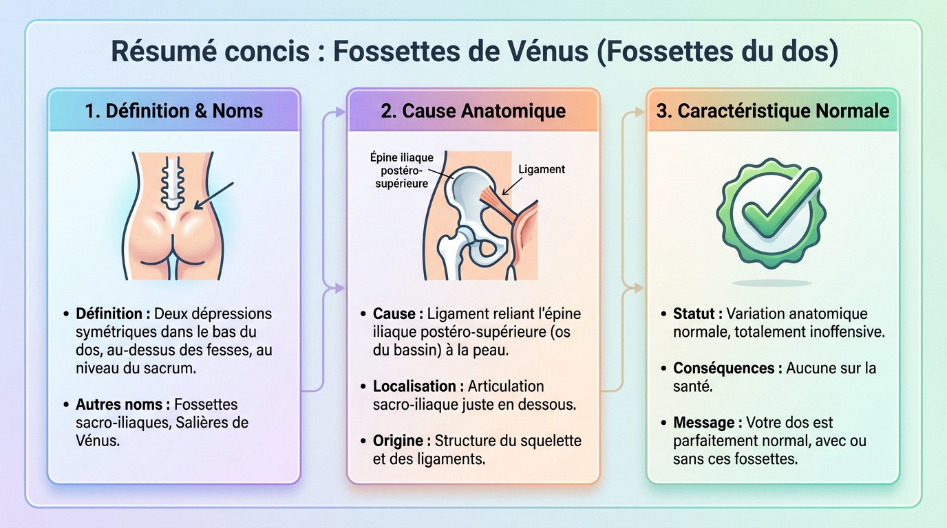 Illustration localisant les fossettes sacro-iliaques ou creux de Vénus dans le bas du dos