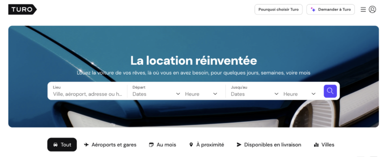 Page d accueil Turo - location de voiture entre particuliers